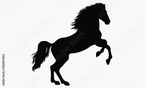 Rearing horse silhouette, wild stallion, black animal, black horse silhouette