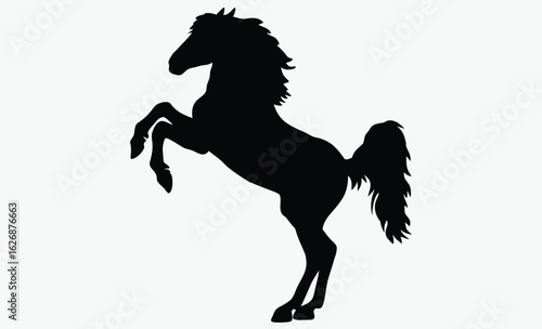 Rearing horse silhouette, wild stallion, black animal, black horse silhouette