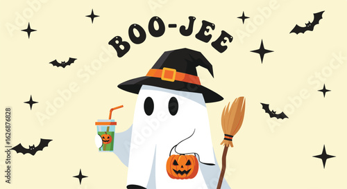 Spooky Season Vibes A Cute Ghost Enjoying A Halloween Treat, 