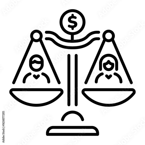 A linear style icon representing justice