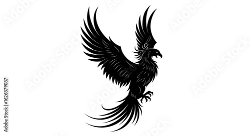 Majestic Black Phoenix Rising with Spread Wings and Sharp Talons.