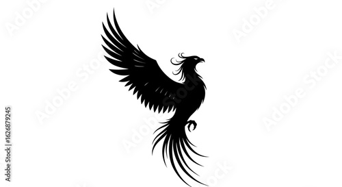 Elegant Phoenix Silhouette with Upward Wing and Flowing Tail Feathers.