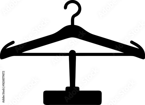 Silhouette of Clothes Hanger with Hook, Angled Arms, and Horizontal Bar