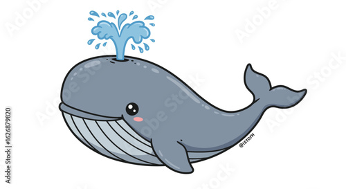 Cartoon Whale Spouting Water Cute Marine Animal Illustration.