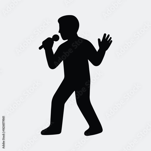 Silhouette singer performing with microphone in hand silhouette vector illustration