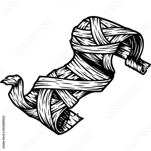 Spooky Halloween Mummy Bandages Vector Illustration. Creepy Ancient Fabric Strips for Horror, Costume, and Festive Designs