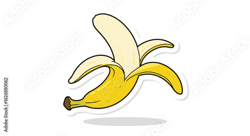 Cartoon Style Peeled Banana with Yellow Skin and White Flesh.