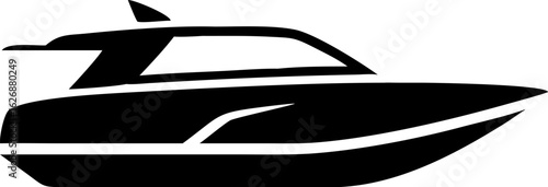 Silhouette of Motorboat or Yacht with Cabin and Streamlined Hull