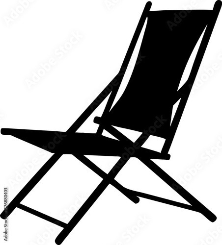 Silhouette of Folding Deck Chair with Fabric Seat and Backrest