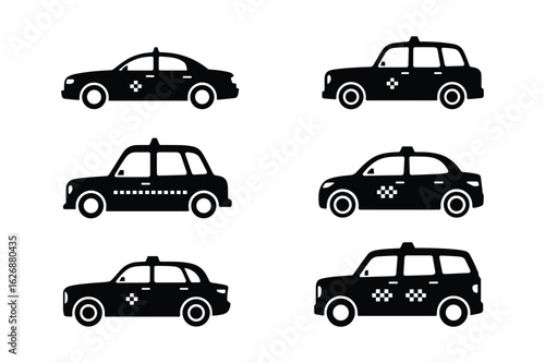 Black taxi silhouettes various styles vehicle transportation
