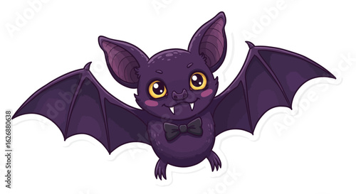 Cute Cartoon Bat with Bow Tie and Big Eyes.