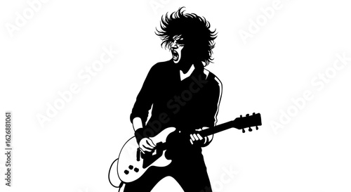 Silhouette of a Rock Guitarist Performing with Passion and Energy.