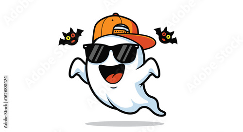 Spooky Fun Ghost Character with Sunglasses and Hat