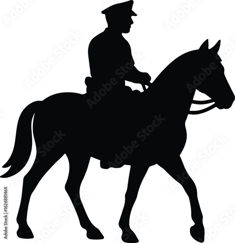 Silhouette mounted police officer patrolling horseback vector Illustrator