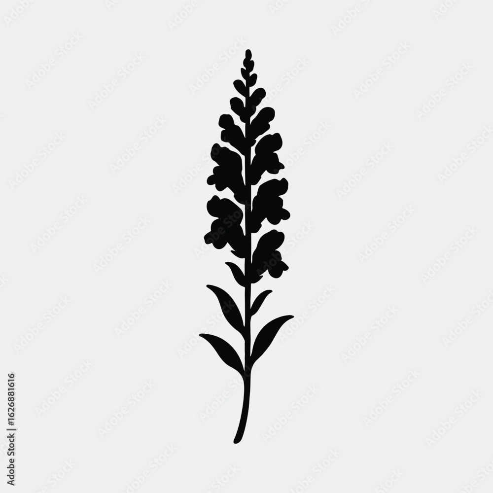 Silhouette snapdragon flower single botanical bloom vector illustration Silhouette snapdragon flower single botanical bloom vector illustration
