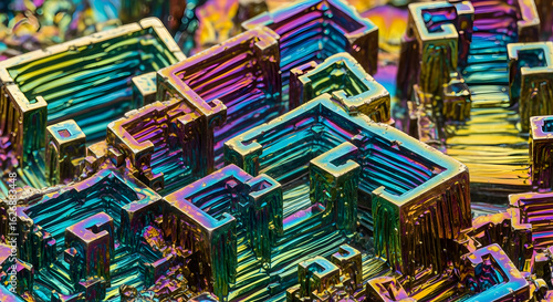Colorful bismuth crystal texture background macro