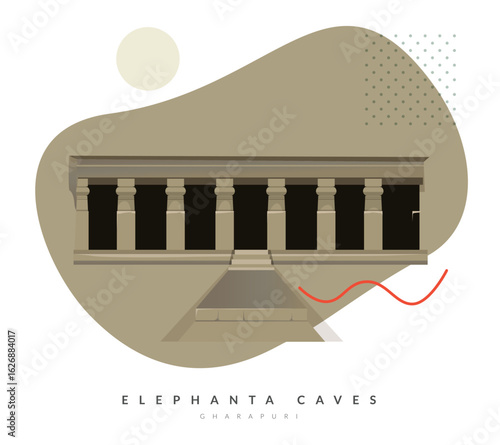 The Elephanta Caves -  Island of Gharapuri - Stock Illustration