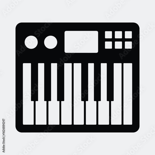 Silhouette synthesizer keyboard musical instrument sound production vector illustration