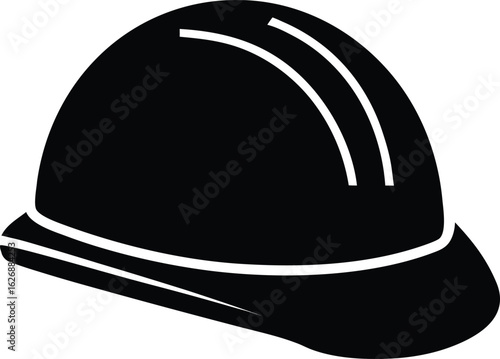 A black hard hat positioned on a plain white background, emphasizing its design and color.