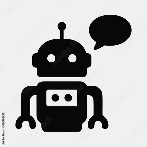 Silhouette talking robot communication technology chatbot simple vector illustration