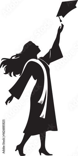 Graduate girl throwing cap silhouette