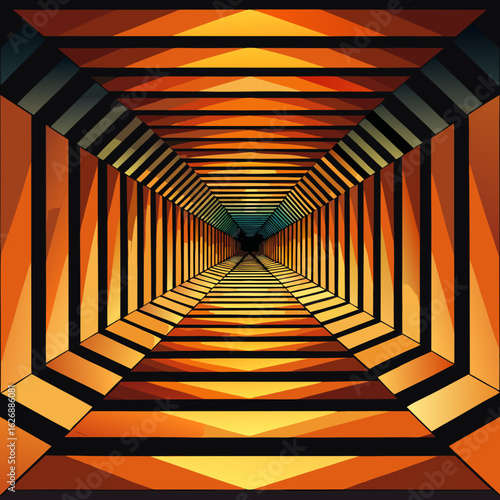 Geometric abstract tunnel with warm orange and yellow tones