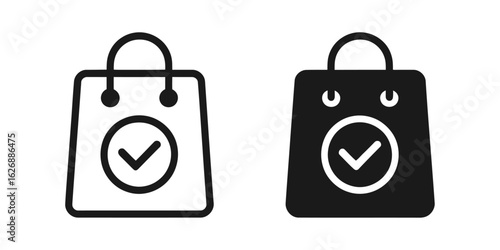 Order confirmed icon. Shopping bag with check mark for successful purchase.
