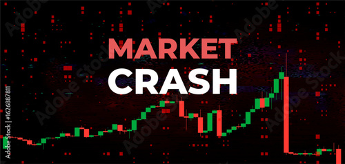 Red Background with Falling Candlestick Chart Depicting Market Crash