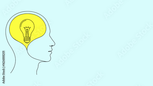 Ein Gedanke durch Brainstorming und Konzentration. Vektor-Banner für Bildung, Intelligenz und Fortschritt. Die Erfindung als Resultat von kreativem Denken. Mental und kognitiv.