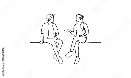 Line Art of Two People Conversing

