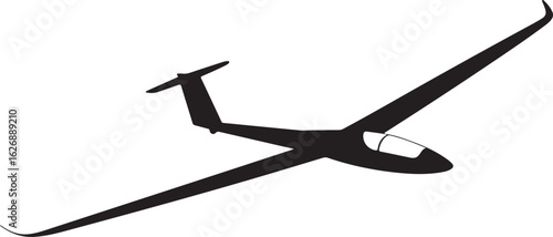 Sleek black silhouette of a modern glider aircraft with long slender wings in flight