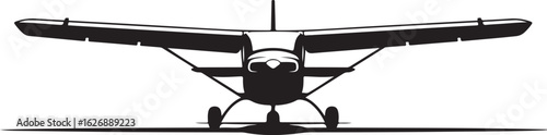 Silhouette of a small singleengine ultralight aircraft viewed from the front