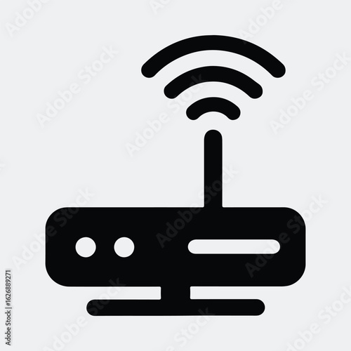 Silhouette Wireless router with antenna emits wifi signal vector illustration
