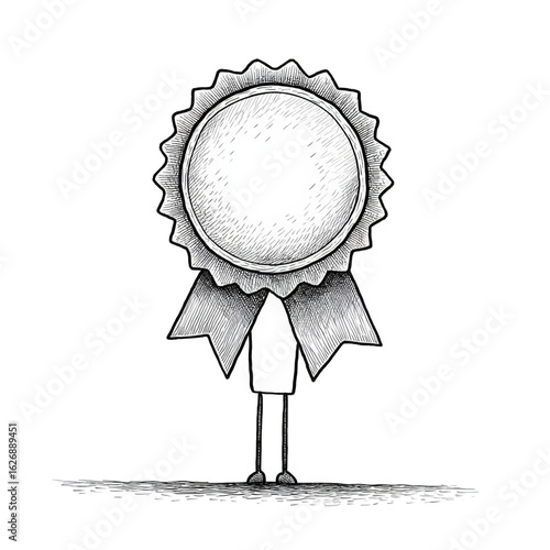 Photo of handdrawn illustration of a rosette award with a ribbon and a blank center, isolated on a transparent background, symbolizing achievement, victory, and recognition for excellence
