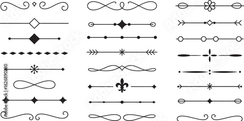 Collection of Elegant Black Decorative Dividers Ornamental Lines and Text Separators