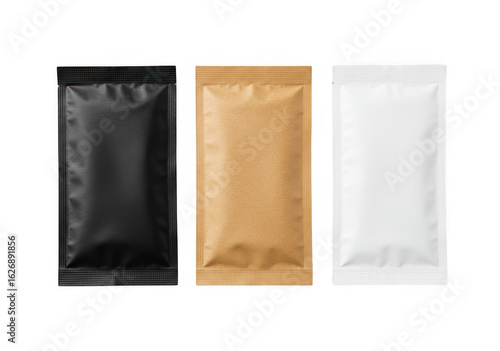 Three sachets isolated on transparent background