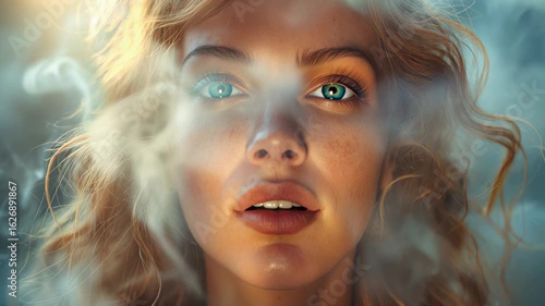 A serene woman relaxes inhaling vapors of aromatherapy oils