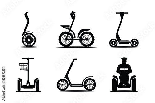 Personal electric transport vehicles and a seated figure personal transport electric vehicles