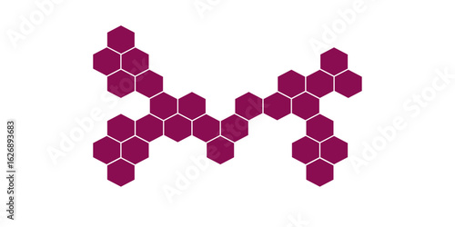 Vector art of a hexagonal cell pattern made with red and white beads on a white background