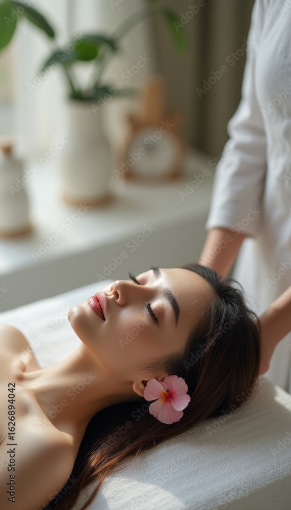 Serene woman enjoying a relaxing spa treatment Serene woman enjoying a relaxing spa treatment
