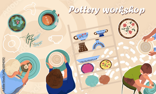 Pottery collage. Hand drawn vector illustration.