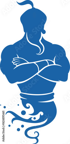 Blue genie silhouette with swirling smoke