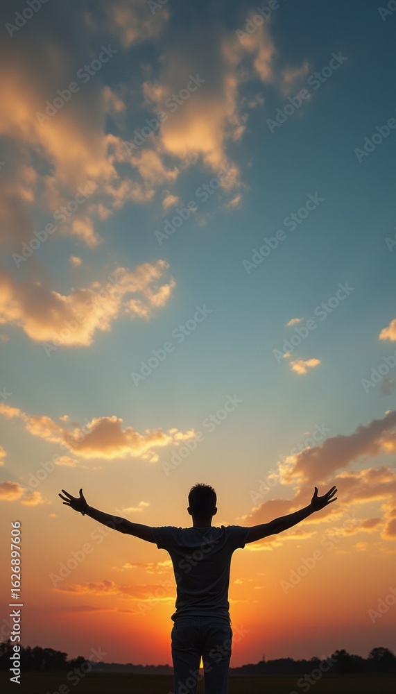 Fototapeta premium Silhouette of a person embracing the sunset