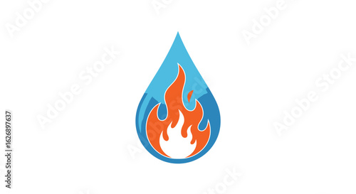 Water Drop with Fiery Flame Inside Symbolizing Energy or Heating.