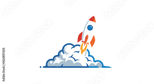 Cartoon Rocket Launching with Smoke Trail Illustration.