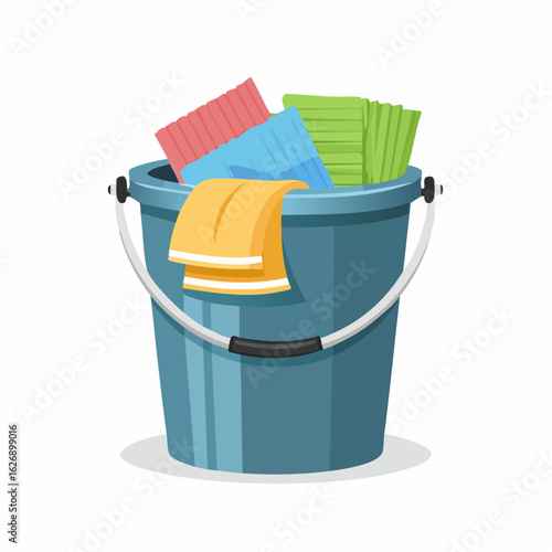 Bucket filled with cleaning rags
