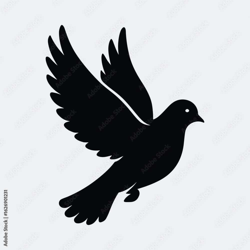 Obraz premium Silhouette dove flying peacefully in the sky vector illustration