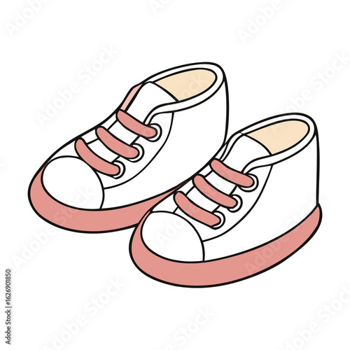 Vector illustration of white sneakers with pink laces and soles