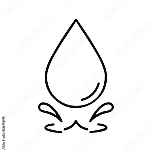 Vector art of water drop with splash isolated on white background in simple line art