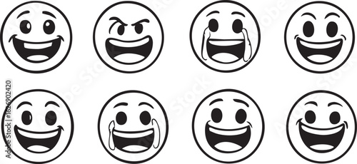 A set of cartoon vector icons illustrating various facial expressions and emotions, from smiling to angry